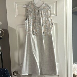 Rebecca Taylor Silk and Suiting Grey and Floral Print A-Line Dress Size 12